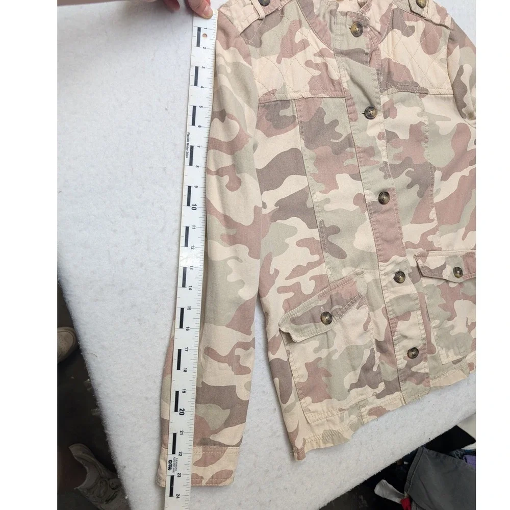 Maurices Camo Utility Jacket Womens Medium Tan Brown Military Cargo Field Coat